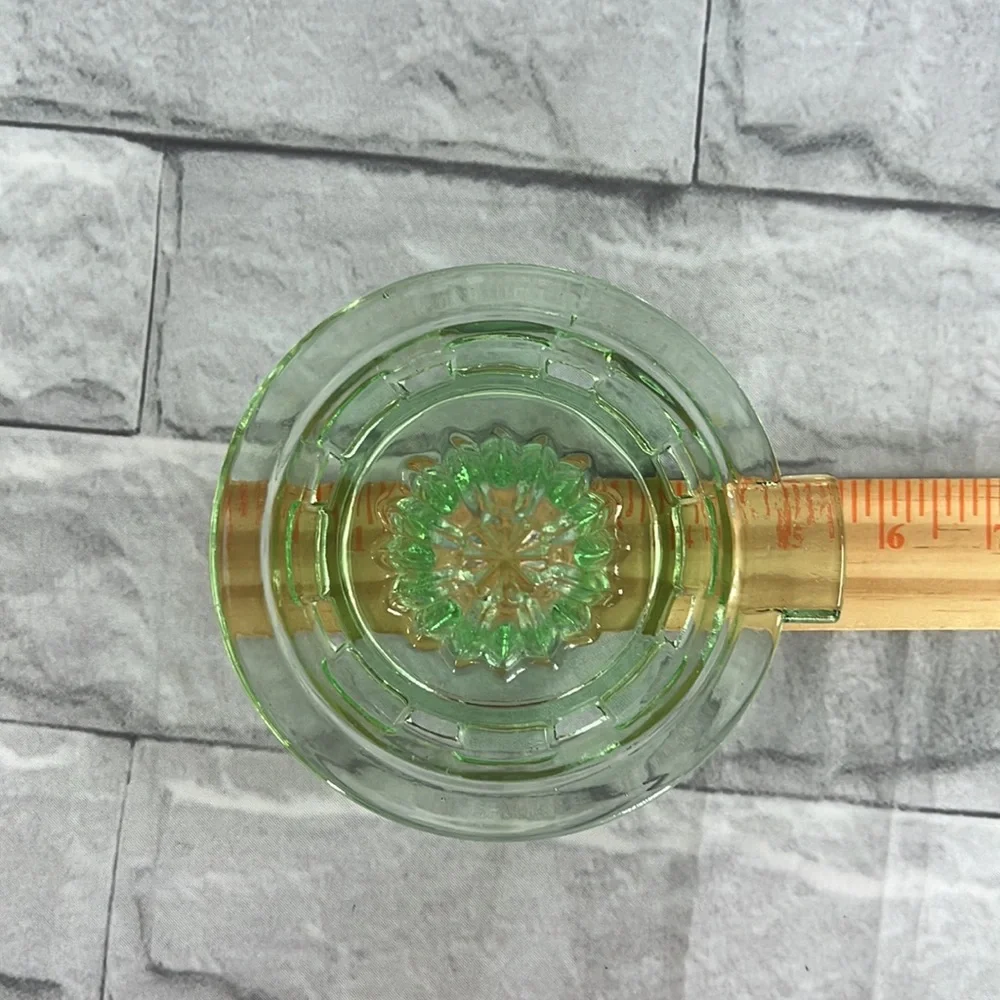 Vintage green Vaseline glass juicer